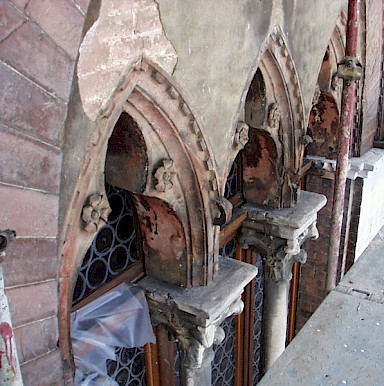 Terracotta Arches, carrara marble capitals, before cleaning