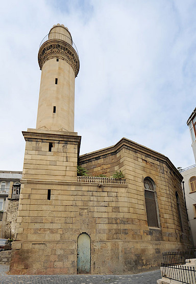 Beyler Mosque south facade with minaret, pre-state