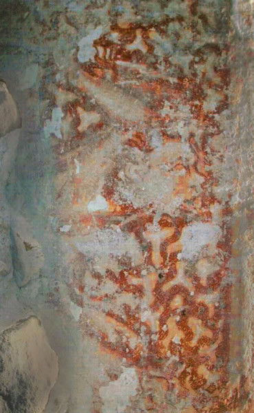 Fresco, partly covered by lime