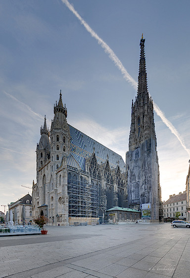 Scaffolded south side of the nave to the west and south tower base