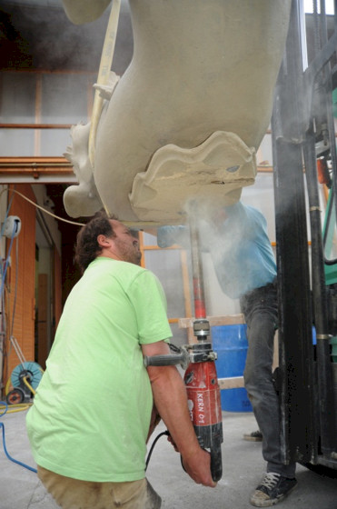 Core removal, from base up into the centre of sculpture