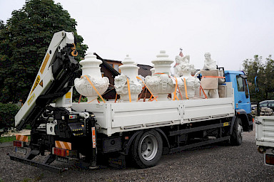Vases fully restored, loaded on truck